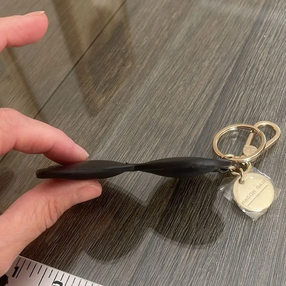 Maisin Gaja Handbag Tags Hangbag Charms Key Chains Faux Black Leather Gold-tone